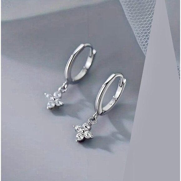 Sterling Silver Clover Drop Earrings - Picture 1 of 4
